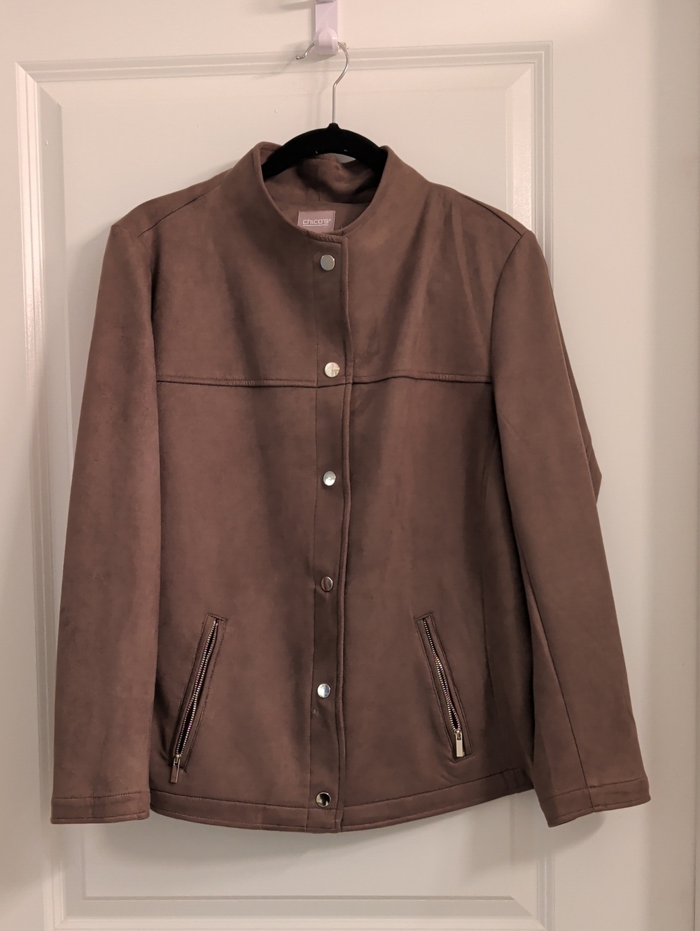 Chico's Taupe Suede-Look Snap Front Jacket
